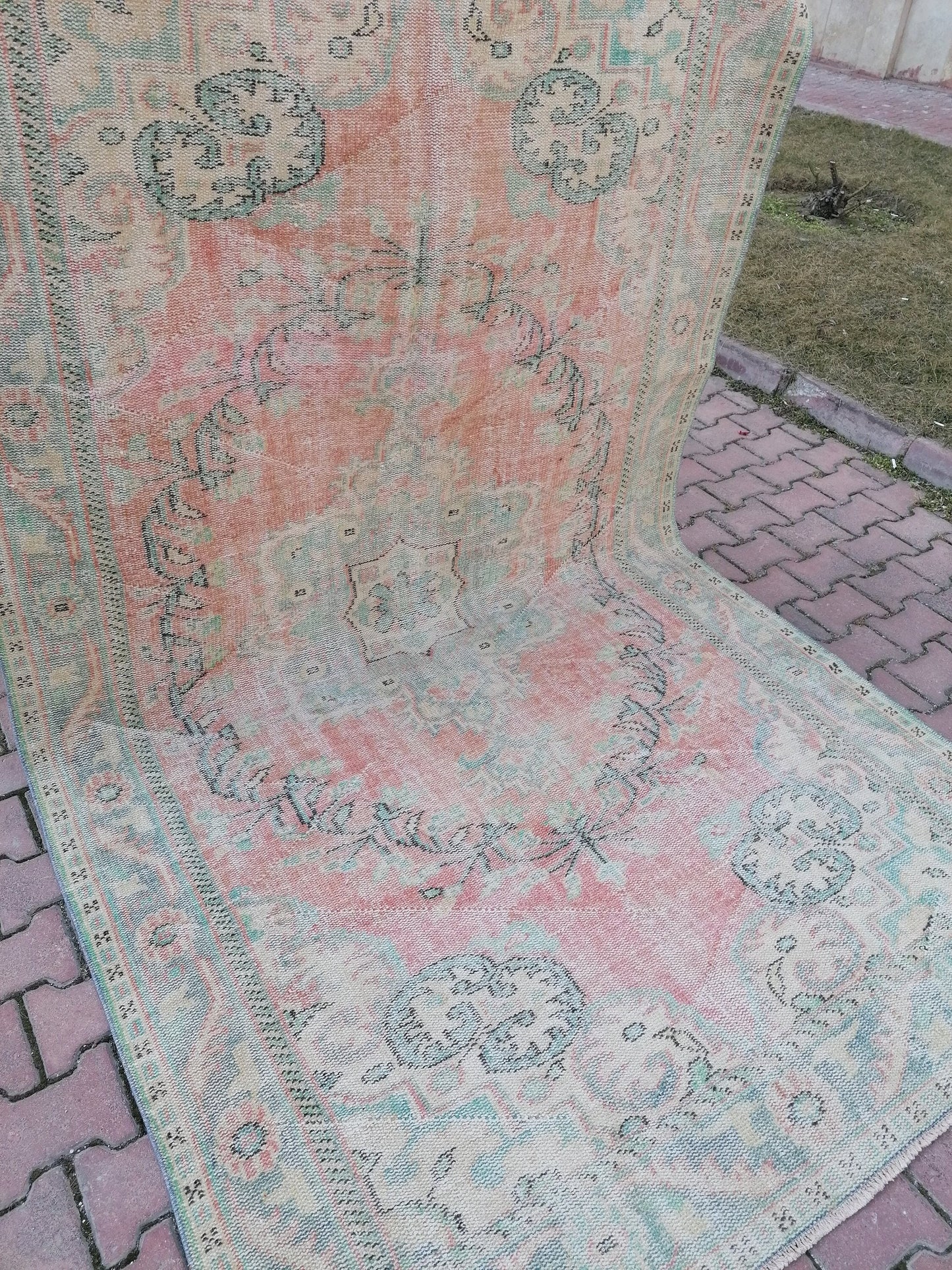 Large vıntage green rug, dıstressed oushak rug 9'5x5'9 turkish area rug