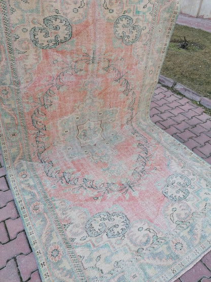Large vıntage green rug, dıstressed oushak rug 9'5x5'9 turkish area rug