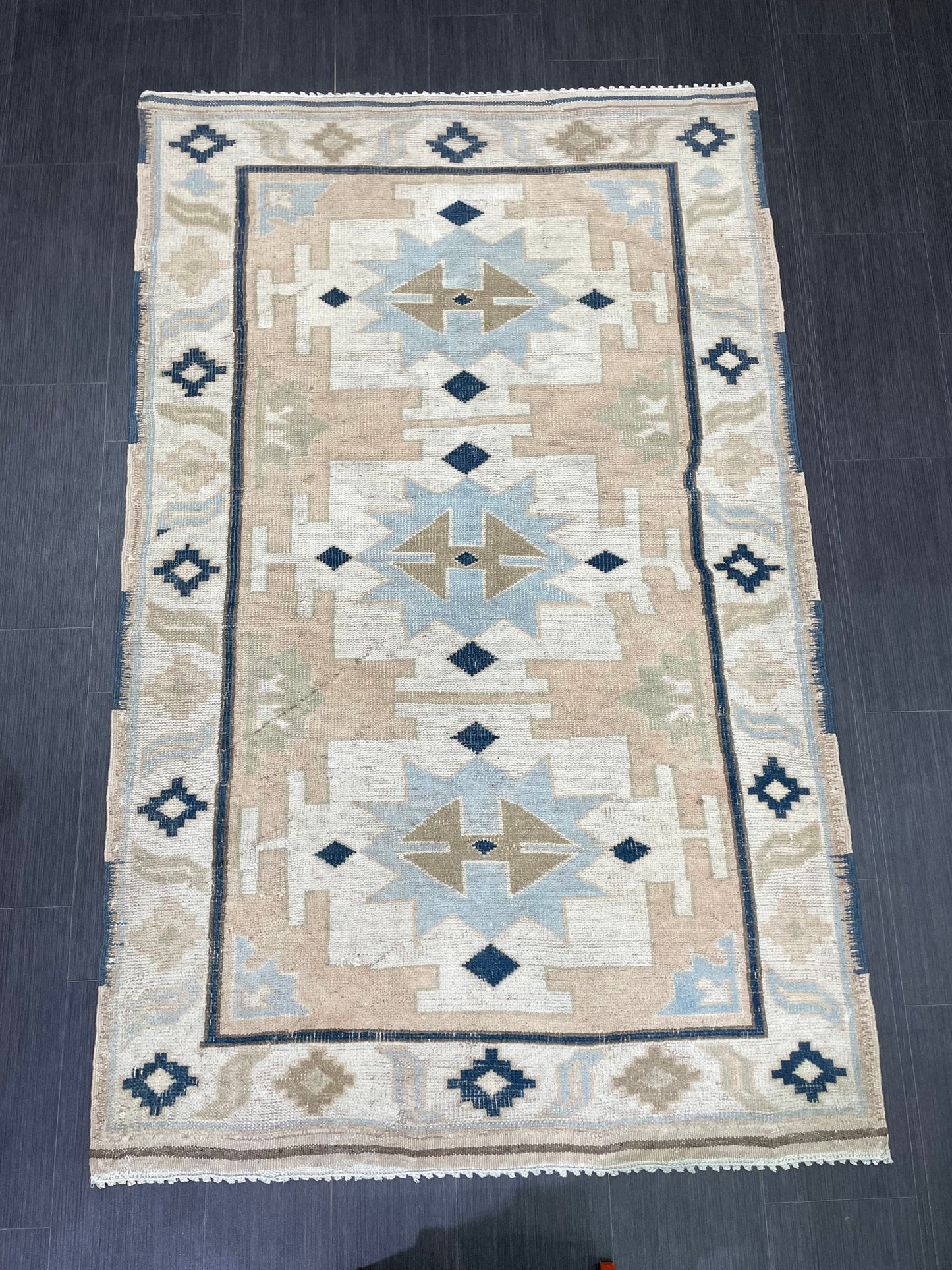 Vintage Rug TURKISH 4.3 x 6.9 Rug Handmade Rug Vintage Persian Rug Oushak Rug  Hand Knotted RugTurkish Rug Vintage Oushak Rug, Wool Rug