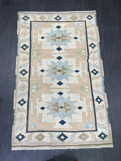 Vintage Rug TURKISH 4.3 x 6.9 Rug Handmade Rug Vintage Persian Rug Oushak Rug  Hand Knotted RugTurkish Rug Vintage Oushak Rug, Wool Rug