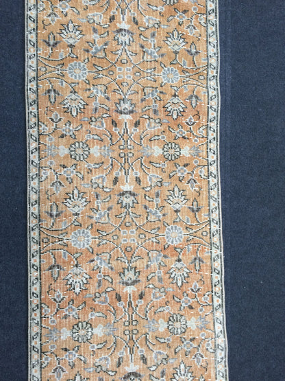 Hand Knotted Runner Rug, Vintage 2x10 Runner Rug,Handmade Oushak Runner Rug,Distressed Runner Rug, Antique Runner Rug.