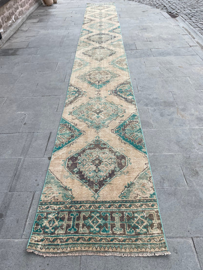Wool Extra Long Turkish Runner Rug Very Long Oushak Runner 2.5 x 20.2 ft Rug Vintage Runner Rug, XL Oriental Runner Rug Staircase Runner rug