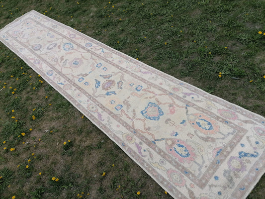 Oushak wool runner rug 2'10x14'5 turkish new production oushak runner, hallway runner rug
