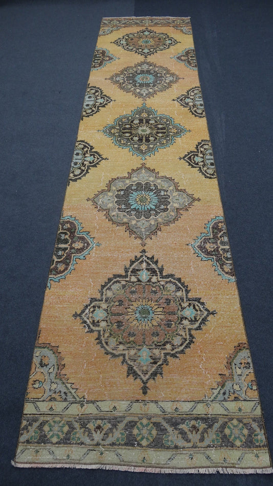 Runner rug,vintage turkish runner rug,hallway runner rug,decorative new trend low pile soft muted colors runner 150x34 inches