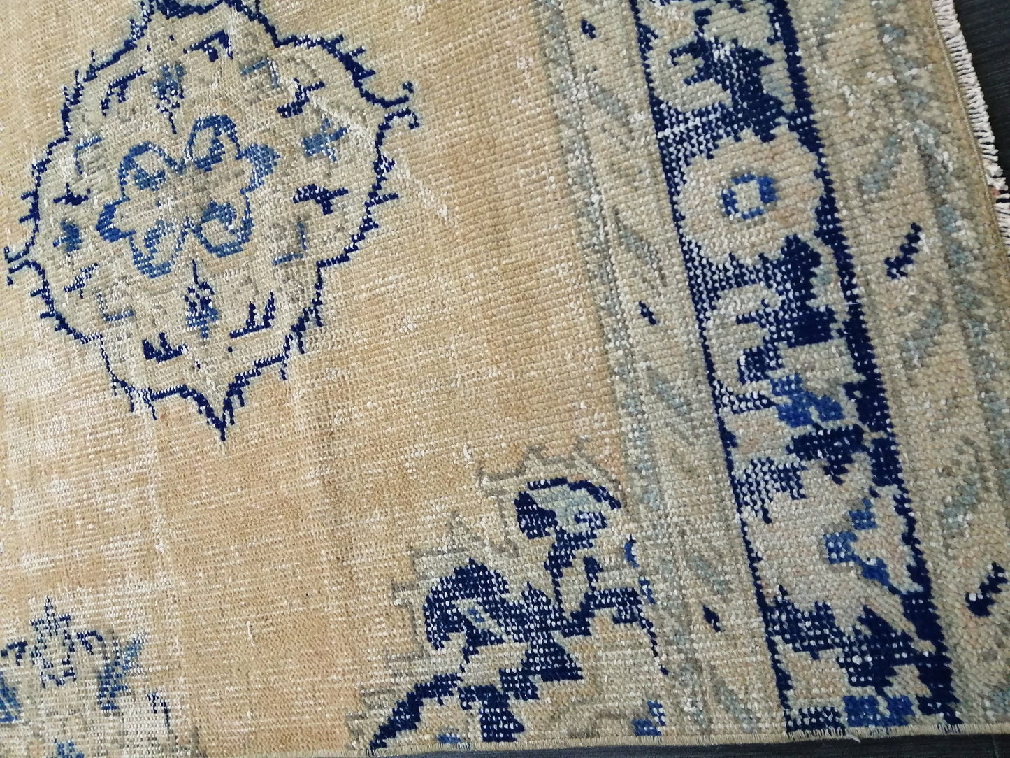 3 x 12  Blue Oushak Runner Rug Turkish Runner Rug Vintage Runner Rug Hallway Runner Rug Kitchen Runner Rug Wool Runner Rug Wool Oushak Rug