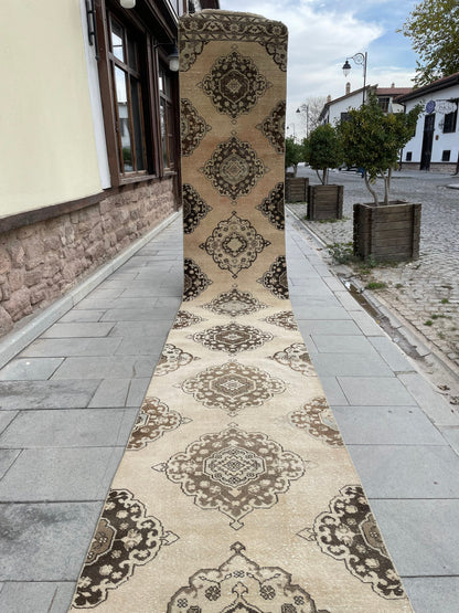 Handmade Extra Long Turkish Runner Very Long Oushak Runner Rug 2.8 x 22.7 ft Vintage Runner Rug Pink XL Muted Runner Rug Staircase Runner