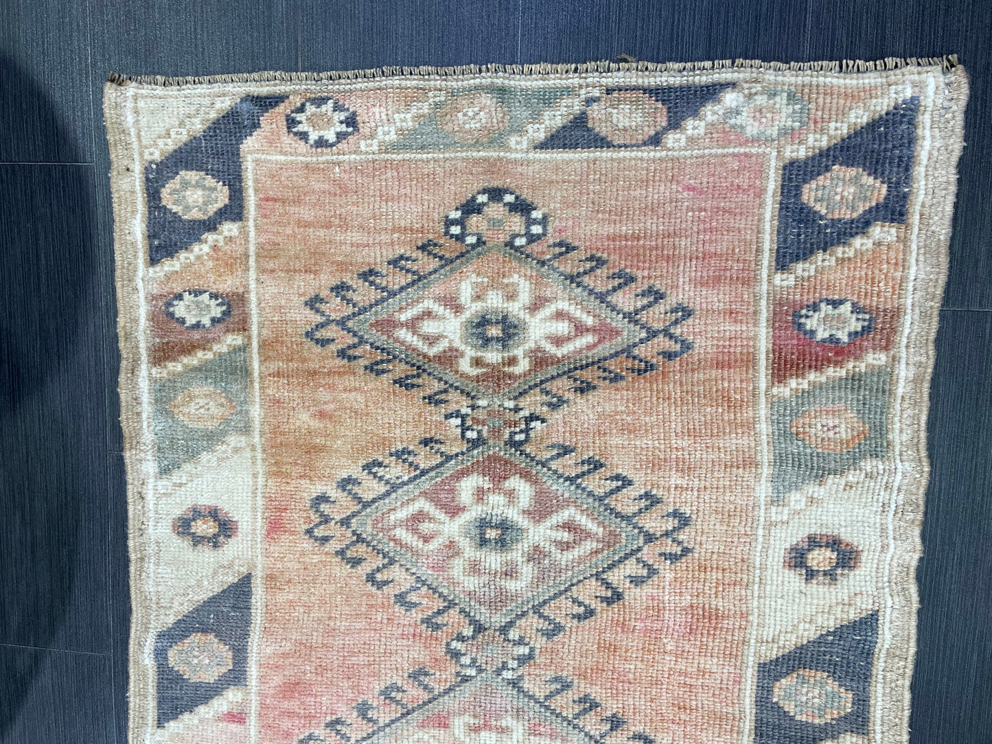 Blue Vintage Rug 2.6 x 4.2 Rug  Oushak Rug, Wool Oriental Rug Hand Made Rug Persian Rug, Vintage Turkish Rug Hand Knotted Wool Rug