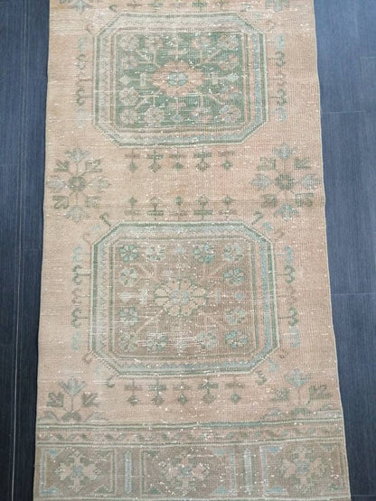 VINTAGE RUNNER Rug, Muted 2.5 x 11.4 Vintage Turkish Runner Rug, Oushak Runner Rug, Hand woven Rug, Oriental runner Rug