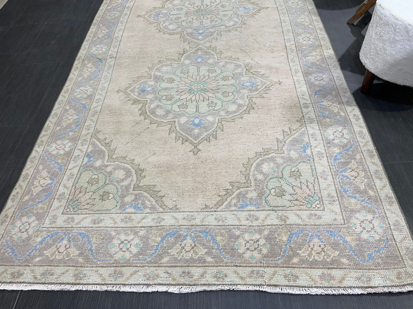 Muted Turkish Runner Rug Turkish Oushak 4.4 x 11.2 Runner Rug Vintage Runner Rug Hallway Runner Rug Kitchen Runner Rug Wool Runner Rug
