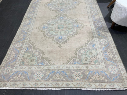 Muted Turkish Runner Rug Turkish Oushak 4.4 x 11.2 Runner Rug Vintage Runner Rug Hallway Runner Rug Kitchen Runner Rug Wool Runner Rug