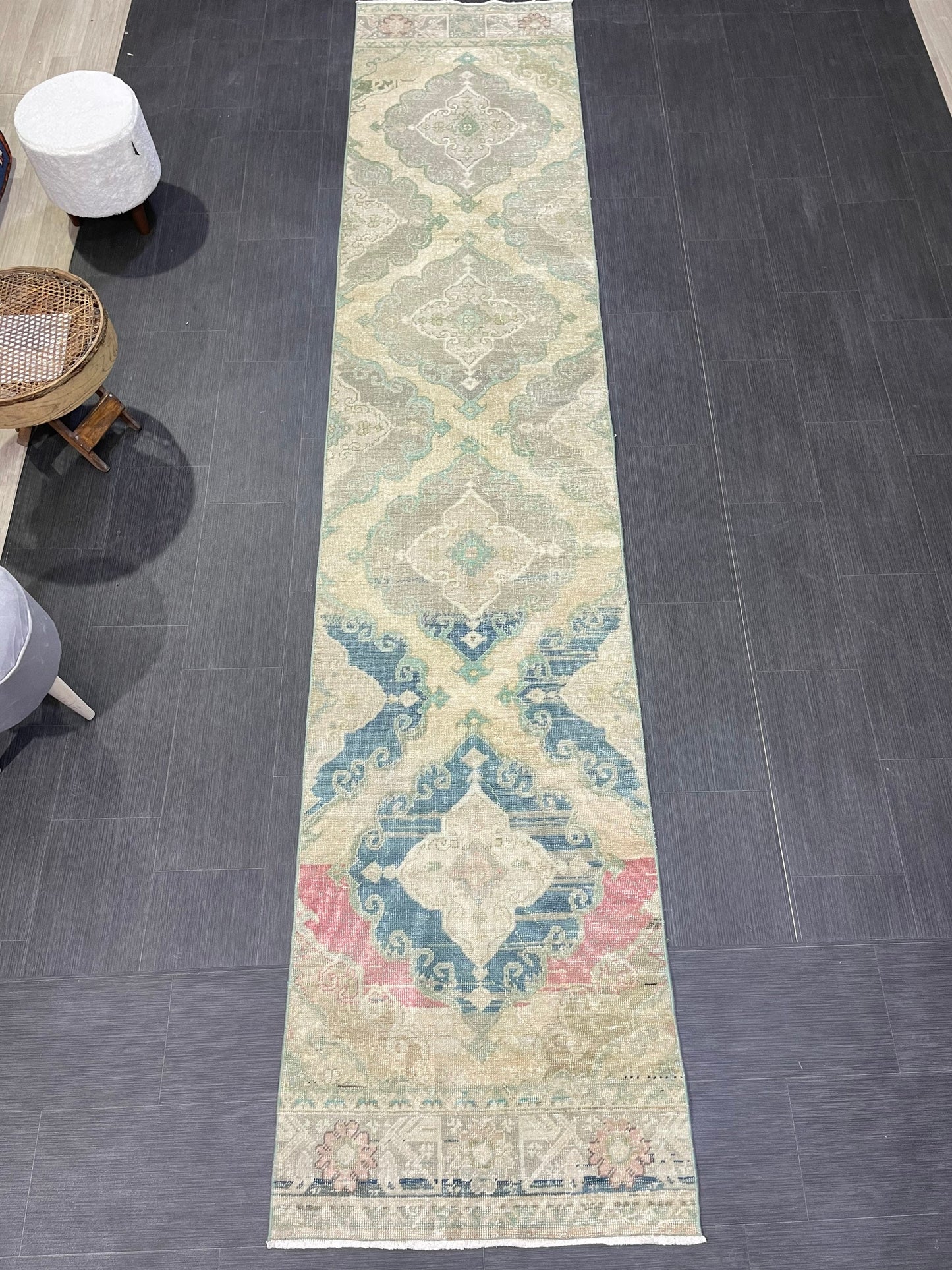 Muted  Handmade Runner Rug, Turkish Runner 2.7 x 13 Rug, Vintage Runner Rug Hallway Runner Rug, Hand Knotted Runner Rug, Persian Runner