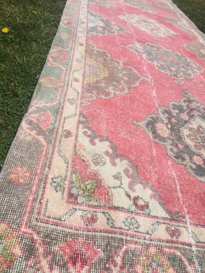 4x12 Vintage Runner rugs, Muted Runner RUG, TURKISH Runner, Pink Runner Rug, Pastel Oushak Rug ,Wool Runner Rugs, Oriental Runner  Rug