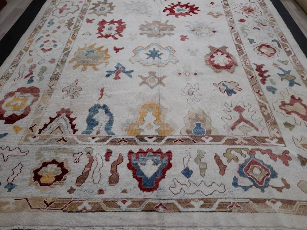 9x12 OUSHAK RUG Authentic TURKISH Oushak Rug Vintage Oushak Rug Wool Oriental Rug Hand Made Rug Hand Knotted Rug Made In Turkey Natural Dyes
