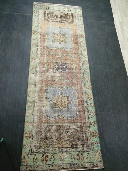4 x 11.7 Distressed Oushak Runner Rug Turkish Runner Rug Vintage Runner Rug Hallway Runner Rug Kitchen Runner Rug Wool Runner Rug Oushak Rug