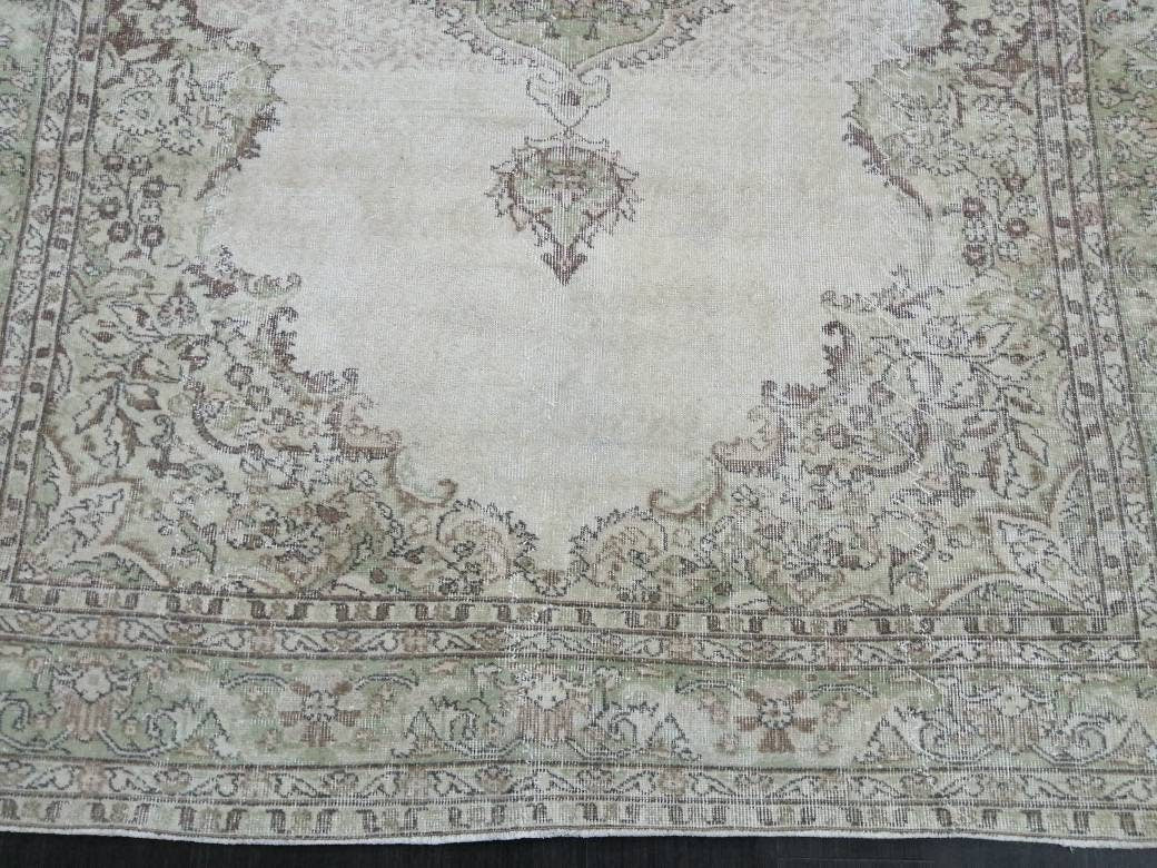 Vintage Rug Neutral TURKISH Muted HAND MADE Rug Muted Rug 6.9 x 10.3 Muted Turkish Oushak Rug, Vintage Oriental Rug, Muted 7x10 Persian Rug