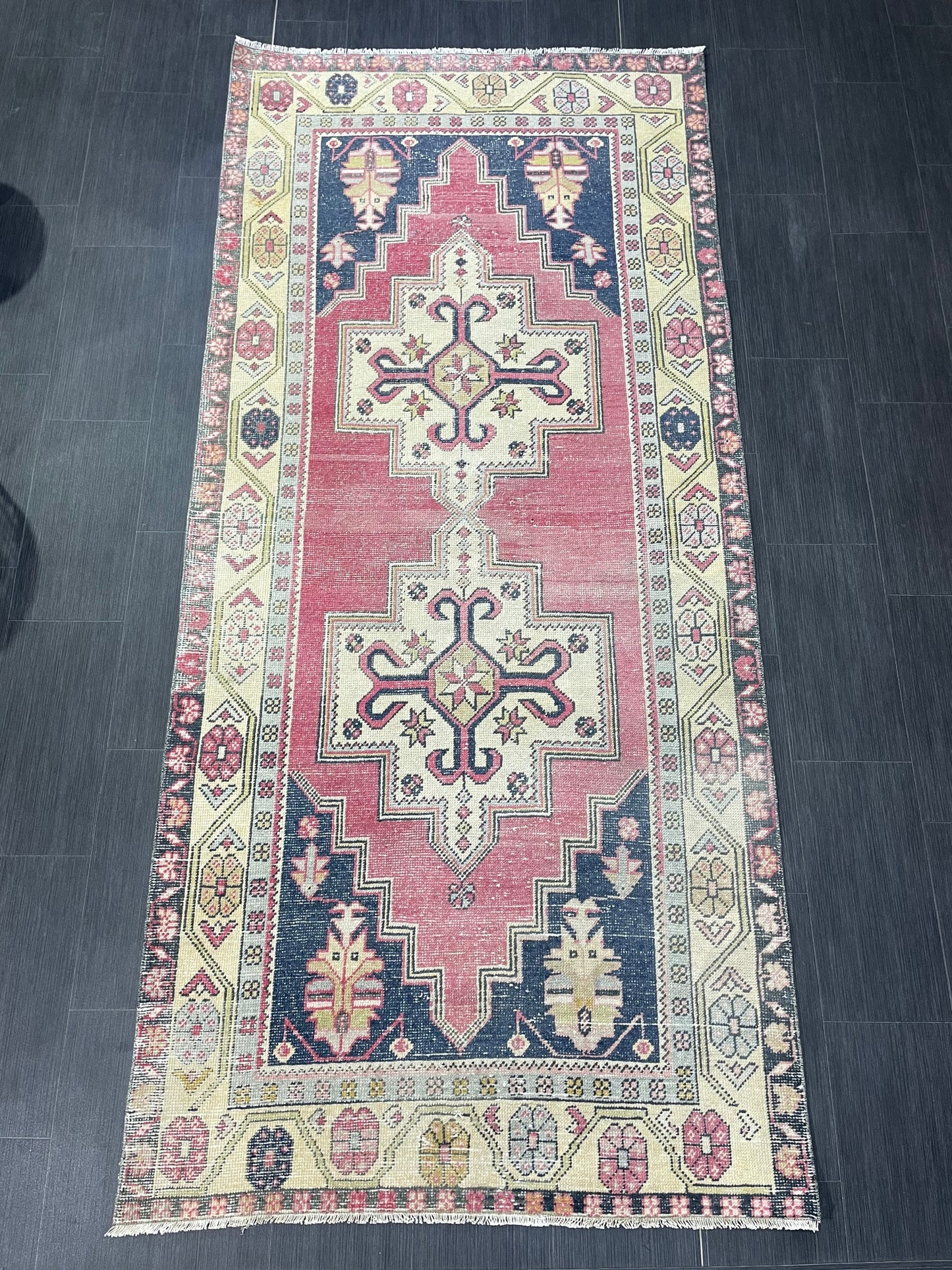 Hand Knotted Rug, Vintage Rug, Handmade 4.2 x 9.2 Rug, Oushak Rug, Rustic Rug, Turkish Rug, Antique Rug, Vintage Rug, Wool rug