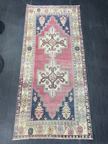 Hand Knotted Rug, Vintage Rug, Handmade 4.2 x 9.2 Rug, Oushak Rug, Rustic Rug, Turkish Rug, Antique Rug, Vintage Rug, Wool rug