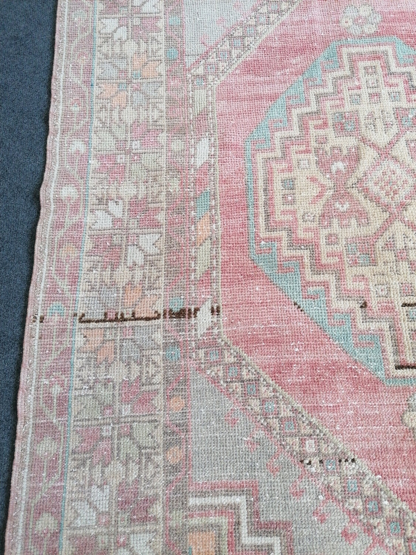 3'7x6'6 pastel vintage handmade wool rug, turkish rug, oushak vintage rug,kitchen rug,vintage anatolian bohemian rug