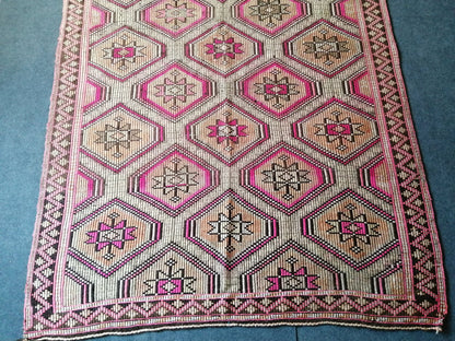 9 x 5.6 Flatwoven with Embroidery Rug TURKISH HAND MADE Rugs   Vintage Turkish Rugs   Oushak Rug  Vintage Oushak Rug, Wool Rug