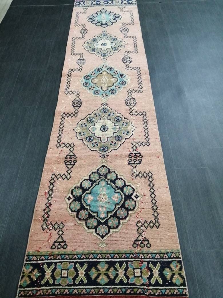 VINTAGE RUNNER Rug, Muted 10. 8 x 2.6 Vintage Turkish Runner Rug, Oushak Runner Rug, Hand woven Rug, Oriental runner Rug 2.6 x 11 Runner