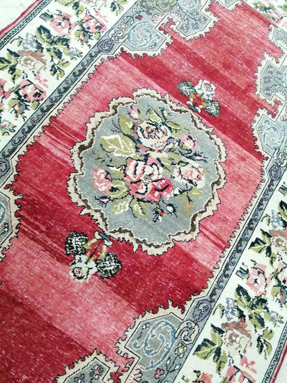 4.6 x 7.6 Floral OUSHAK RUG TURKISH Oushak Rug Vintage Oushak Runner Rug Vintage Runner Rug Wool Oushak Rug Hand Made Rugs Vintage  Rug