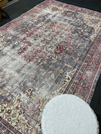 Antique Persian RUG, Turkish Oushak 6.3 x 10 Rug, Vintage Distressed Rug, Vintage Rug, Wool Muted Oriental Rug, Handmade Rug,