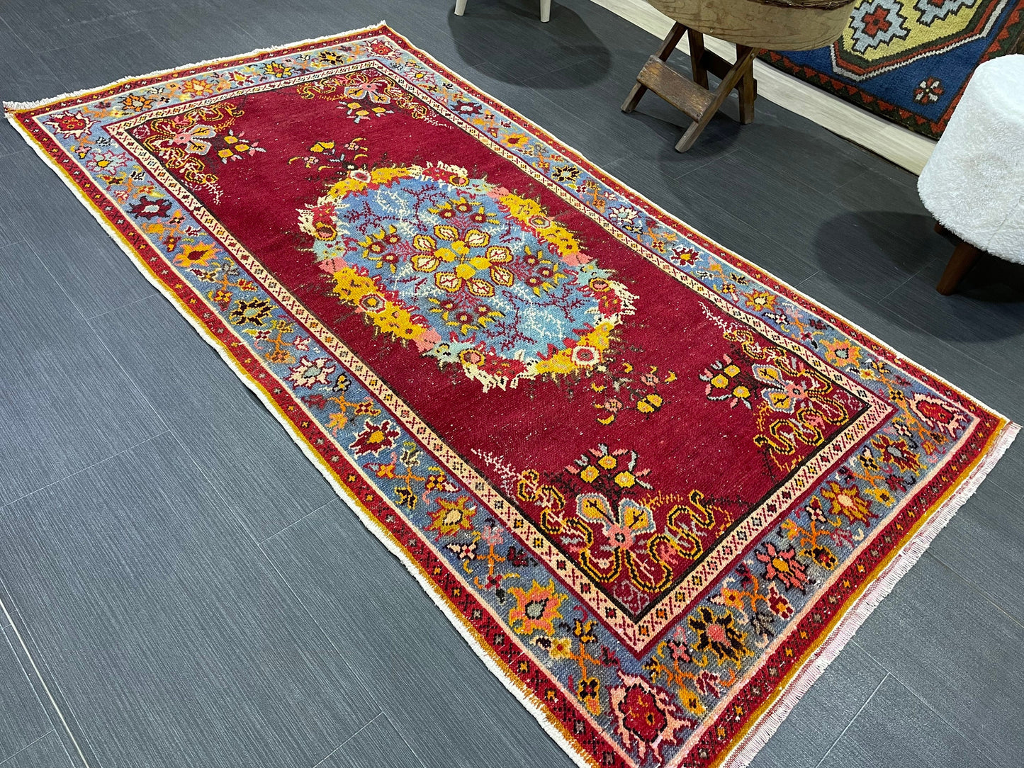 Vintage RUG, TURKISH 3 x 5.6 Rug, Wool Oriental Rug, Handmade Rugs, Red Oriental rug, Hand Knotted rug