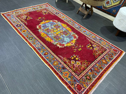 Vintage RUG, TURKISH 3 x 5.6 Rug, Wool Oriental Rug, Handmade Rugs, Red Oriental rug, Hand Knotted rug
