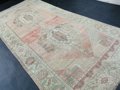 Muted Oushak Runner 4.8 x 10.5 Turkish Runner Rug Vintage Runner Rug Hallway Runner Rug Kitchen Runner Rug Wool Runner Rug Wool Oushak Rug