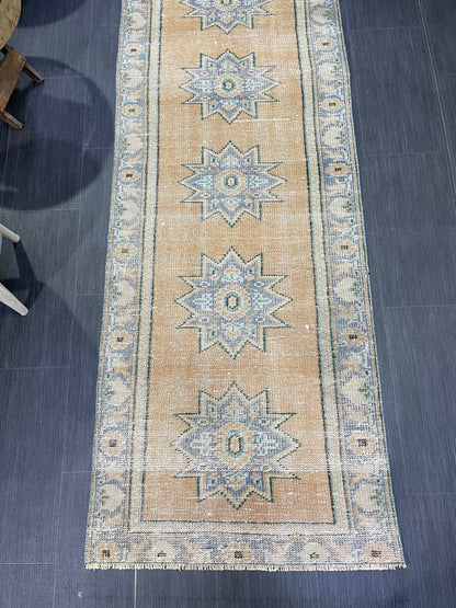 Oushak Runner Rug, Turkish Runner Rug, Vintage 2.5 x 9.7 Runner Rug, Hallway Runner Rug, Kitchen Runner Rug Wool Runner Rug