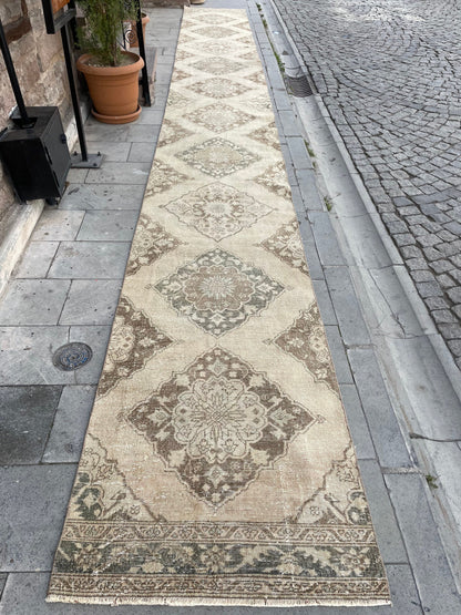 Vintage Stairs Runner Rug 2.8 x 24 Extra Long Wool TURKISH Runner Rug Handmade Runner VINTAGE Runner Hand Knotted Runner Distressed runner