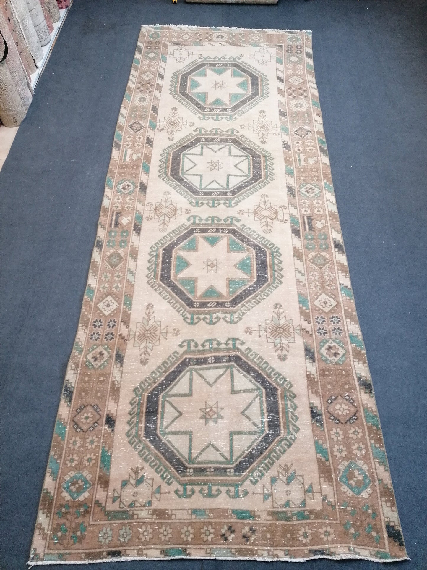 12'7x4'8 oushak turkish runner rug, vintage turkish runner rug, oushak vintage rug,vintage rug,kitchen rug, vintage anatolian rug, hand made