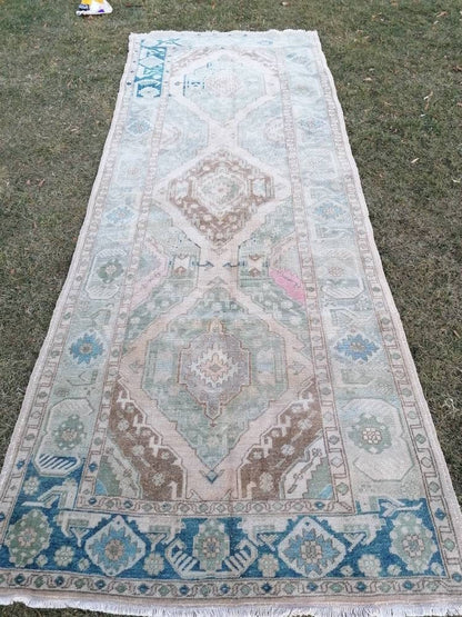Turkish runner rug 4'9x12'8 runner rug,vintage oushak runner rug,kitchen runner rug,hallway runner rug,vintage runner rug