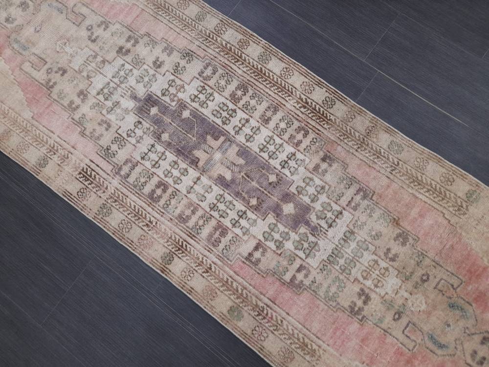 WOOL Oriental Runner Rug Turkish Runner Rug 2.5 x 12 Muted Vintage High Pile Runner Hallway Runner Rug Kitchen Runner Rug Persian Runner Rug