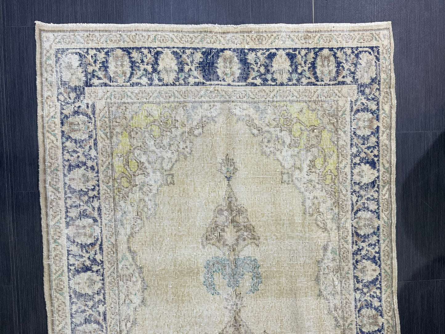 Muted Vintage Turkish Oushak Rug, Antique 3.8 x 8 Rug, Distressed Vintage Wool Rug, Handmade Rug, Hand Knotted