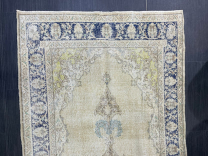 Muted Vintage Turkish Oushak Rug, Antique 3.8 x 8 Rug, Distressed Vintage Wool Rug, Handmade Rug, Hand Knotted