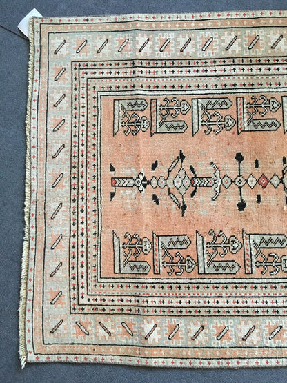 3x5 feet natural turkish living room floor rug, handmade vintage area large rug, hallway middle wide rug, oushak etnique style bedroom rugs