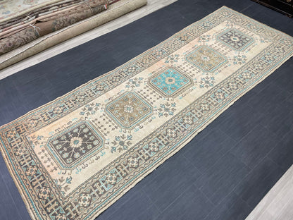 Vintage Runner Rug 4.6 x 12.6 Muted TURKISH Muted Runner Rug Vintage Oushak Runner Rug Long Runner Rug Wool Oriental Runner Handmade Runner
