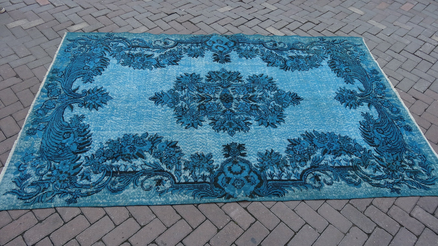 TURQUOISE RUG, Vintage Oushak Rug, Wool Oushak Rug, Oushak Rug, Turkish Rug, Bohemian Rug, Wool Rug, living Room Rug