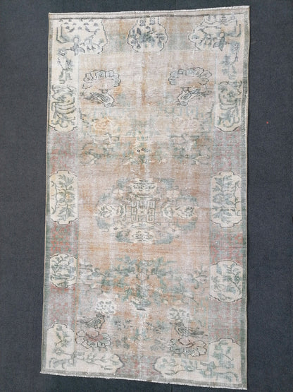 Muted distressed vintage rug 3'8x6'7 turkish rug, muted rug oushak rug floral rug oriental rug antique rug