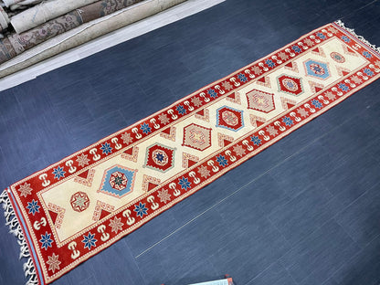 New Handmade Oushak 2.6 x 11.3 Runner Rug Turkish New Hand Knotted Runner Rug Traditional Wool Runner Rug Hallway Runner Rug Not Used