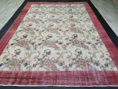 8.2 x 11.6 Large Floral OUSHAK RUG TURKISH Oushak Rug 8x12 Vintage Rug Wool Oushak Rug Hand Made Rugs Vintage Turkish Rug Floral Vintage rug