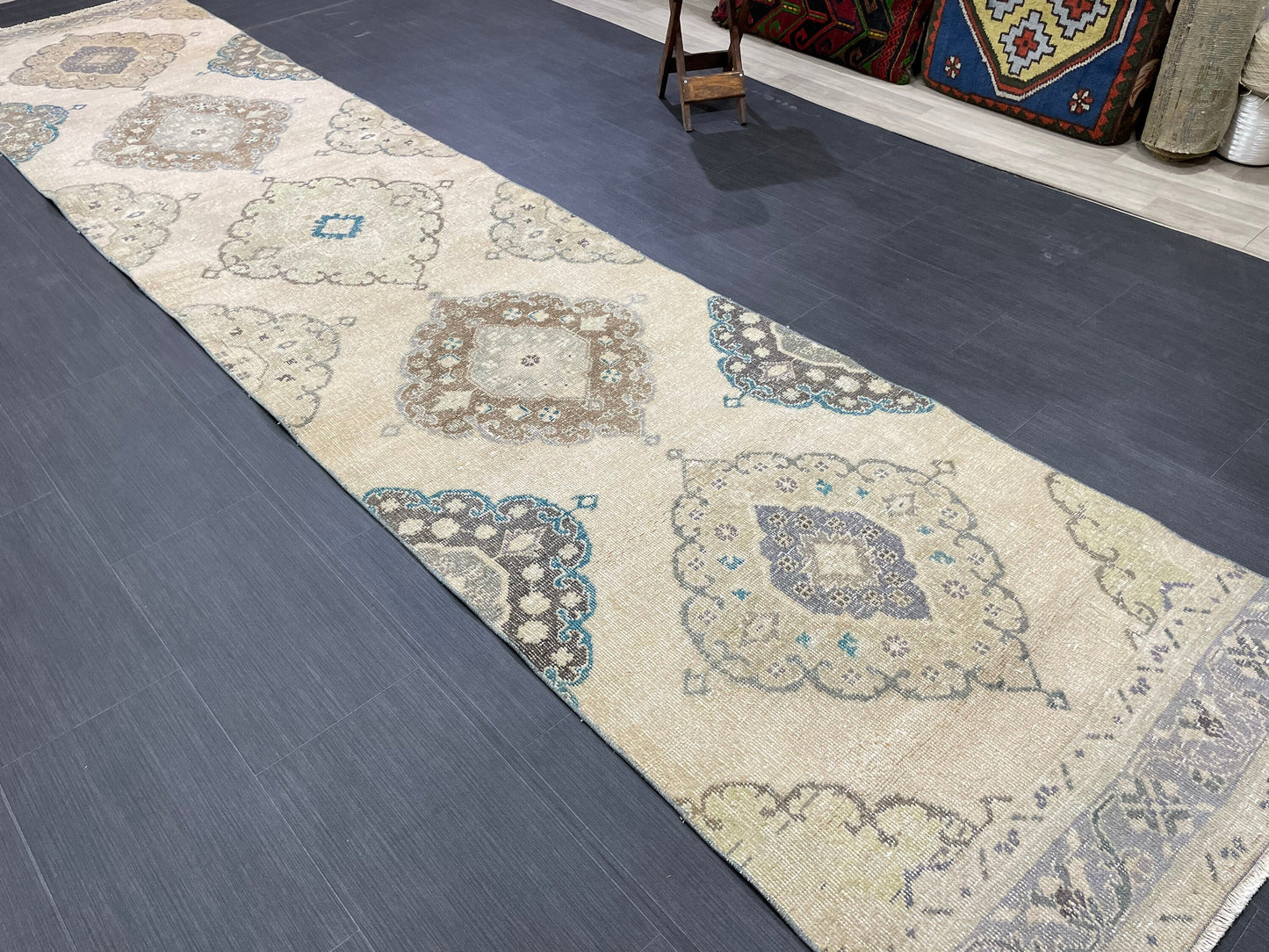 Muted Turkish Runner Rug Vintage 3 x 13.7 Runner Rug Hallway Runner Rug Hand Knotted Runner Kitchen Runner Rug Handmade Runner Rug