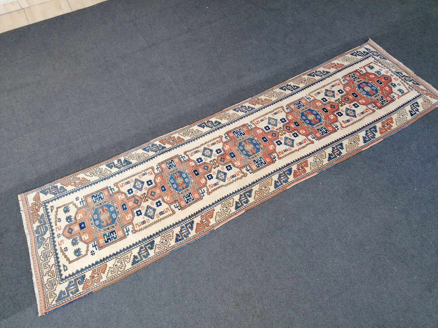Hallway wool runner rug, handmade runner rug 2'2x8'6 blue bohemian rug, vintage oushak runner, turkish runner rug