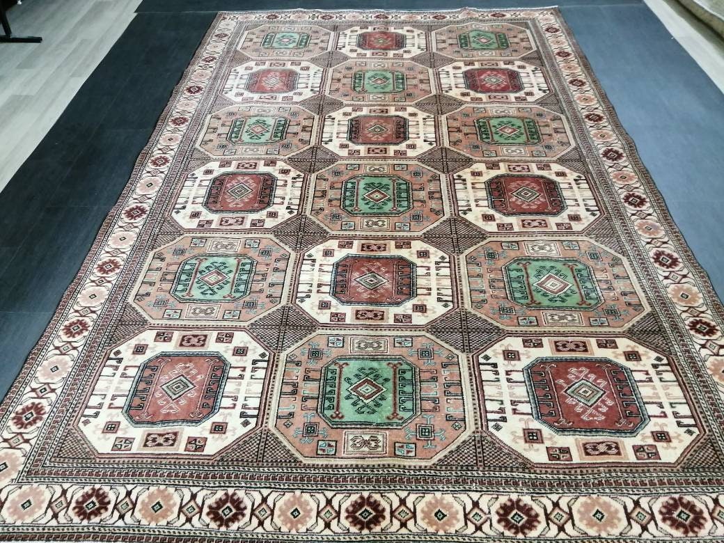 Turkish Rug, Vintage Oushak Rug, Oriental Rugs, Wool Rug, 9.4 x 6.2 High Pile Farmhouse Rug, Vintage Rug, Hand Made Rug Persian Rug 6x9 rug