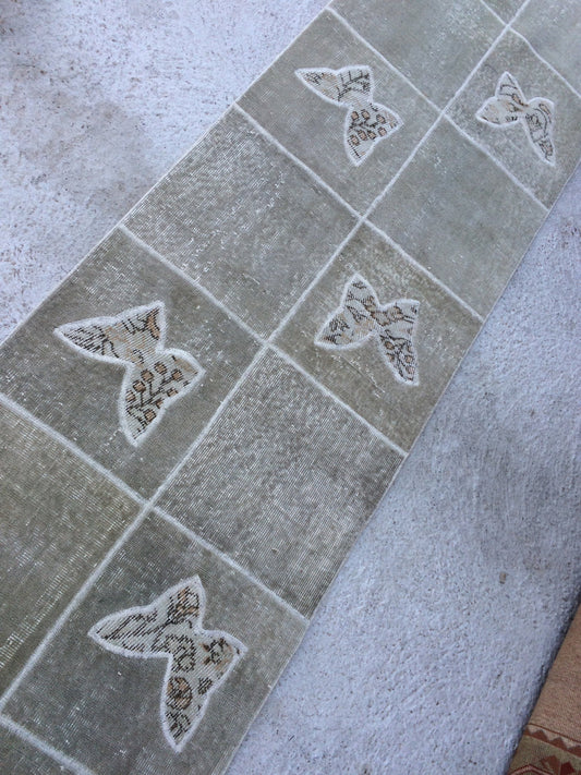 Butterfly RUNNER Rug, Vintage Patchwork RUNNER Rug, Bohemian RUNNER Rug Oushak Rug,Hand woven Rug animal Motif, Oriental Carpet Runner