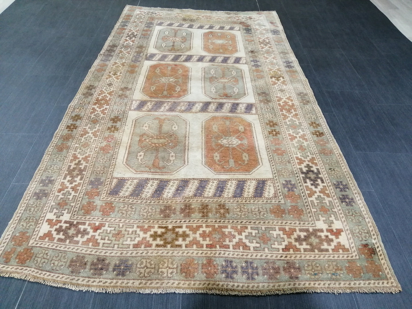 3.9 x 7 OUSHAK RUG TURKISH Oushak Rug Vintage Oushak Runner Rug 4x7 Vintage Runner Rug Wool Oushak Rug Hand Made Rugs Vintage Turkish Rug