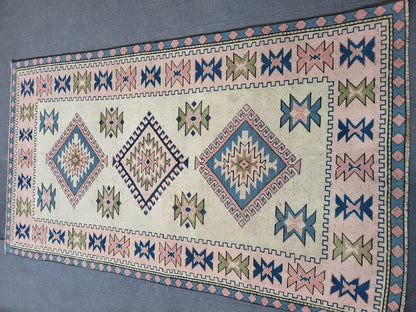 Hand Knotted Oushak Rug, Vintage 6 x 8.7 Rug, Handmade Turkish Rug, Persian Rug, Vintage Rug, Wool  Blue Large Rug