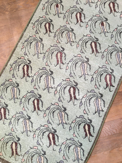 3x5 feet handmade floral mini runner rug, turkish kitchen floor wide rug, grey bathroom area rug, entryway large muted color rug, bohem rugs