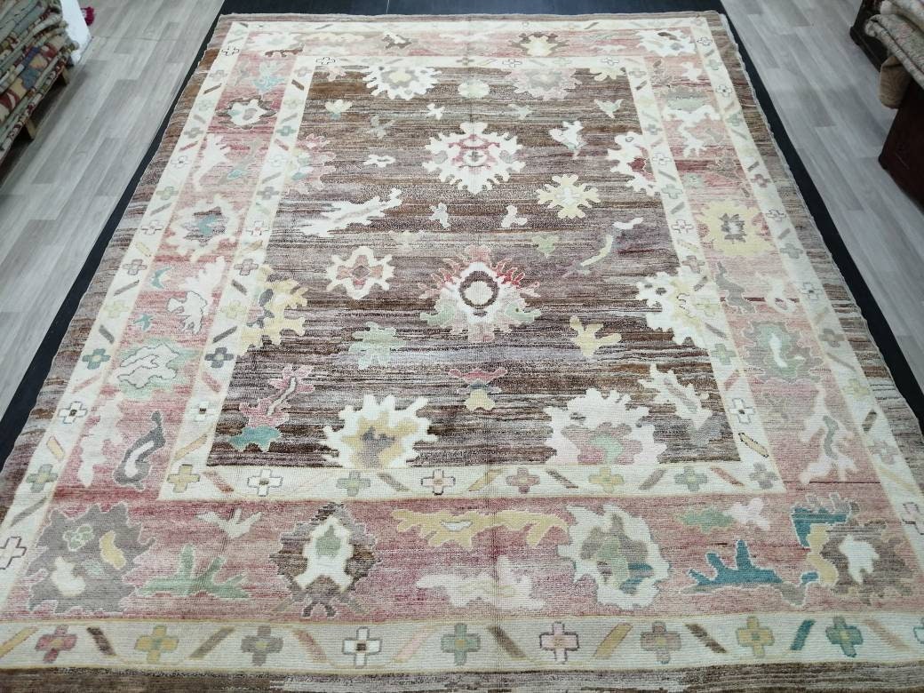 Wool OUSHAK RUG 12 x 9.2 Oushak Rug Vintage Oushak Rug Vintage Rug Wool Oushak Rug Hand Made Rugs Vintage Turkish Rug